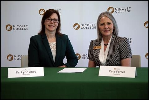 Dr. Lynn Akey, chancellor of UW-Parkside, and Kate Ferrel, president of Nicolet College, signed new articulation agreements,