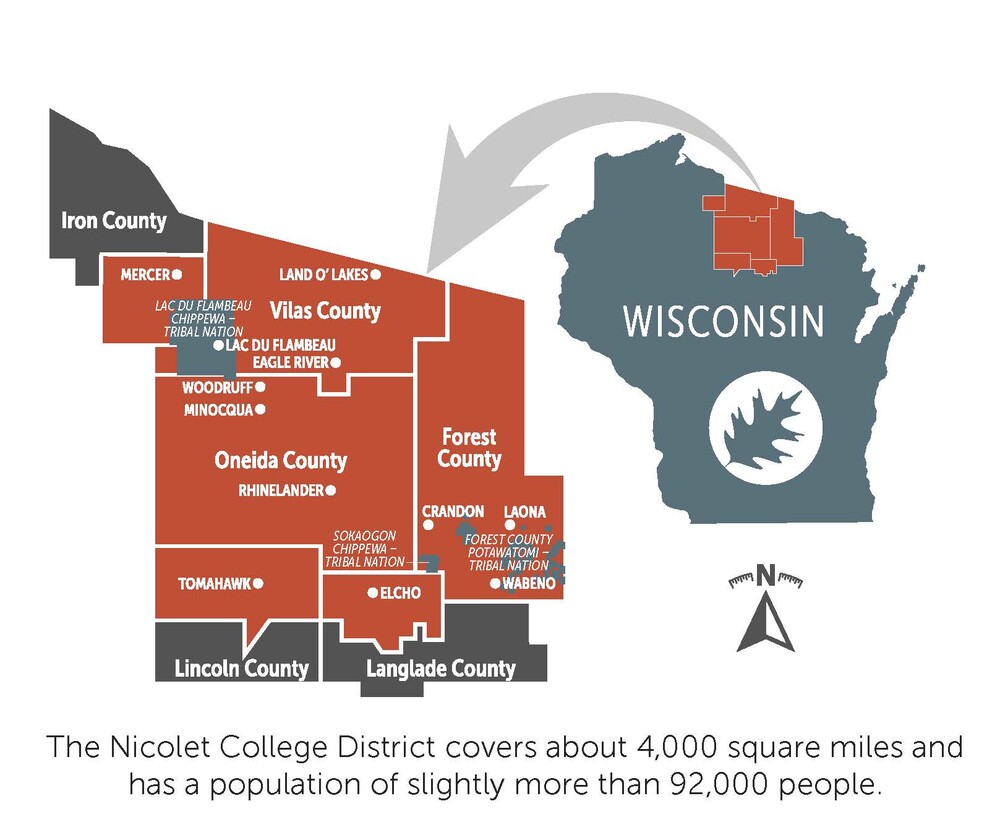 map of Nicolet College district in Wisconsin