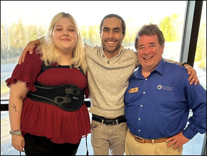 Nicolet College students Katelyn Abbott and John Krueger, pictured with Curt Drumm, business management/entrepreneurship instructor, took top honors at the Nicolet College 3rd Annual Business Pitch Competition.