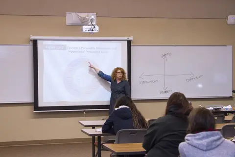 instructor using projector in classroom